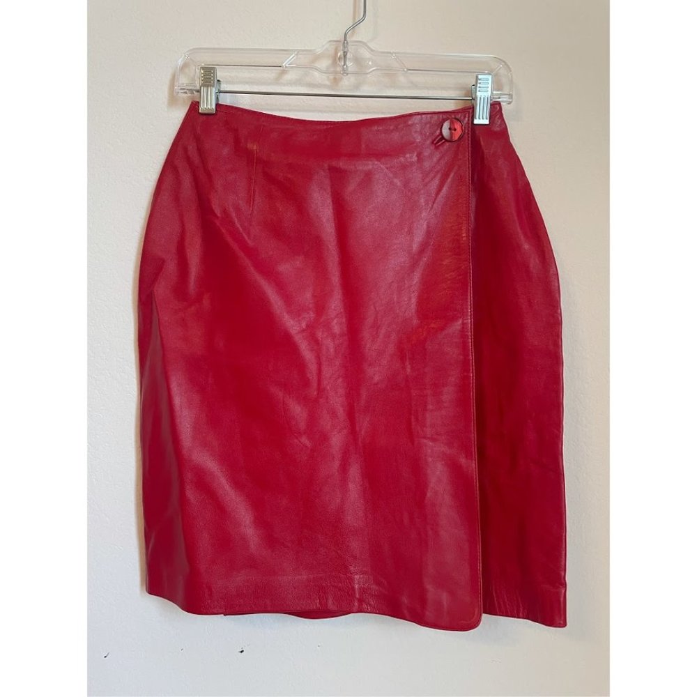80s Candy Apple Leather Skirt